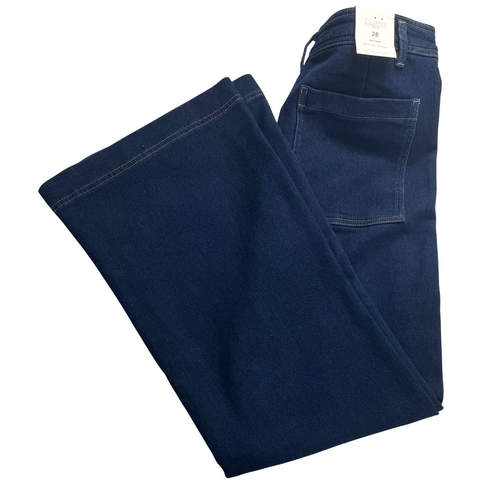Z Supply Rilynn Wide Leg Trouser Dark Rinse DRI High Waist 28 extra soft